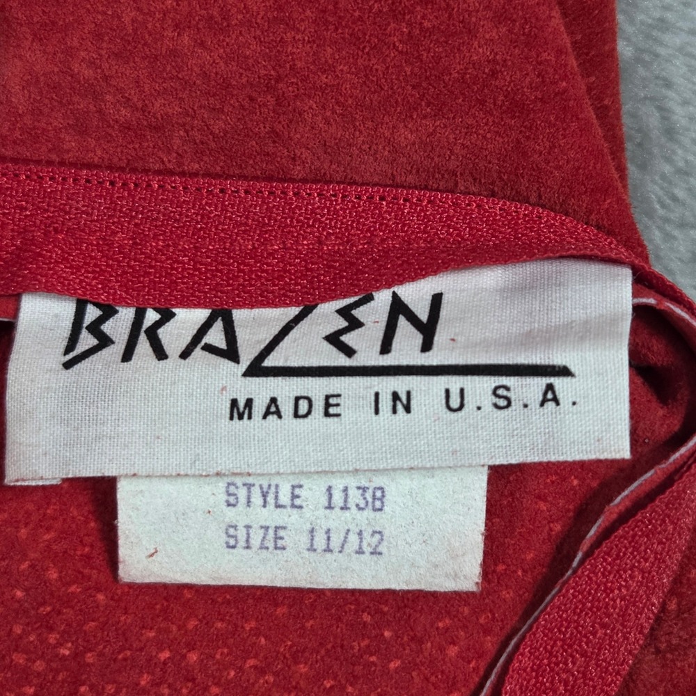 Vintage BRAZEN Red Suede Sheath Dress Sweetheart Neckline Womens 11/12 Retro - Picture 7 of 8